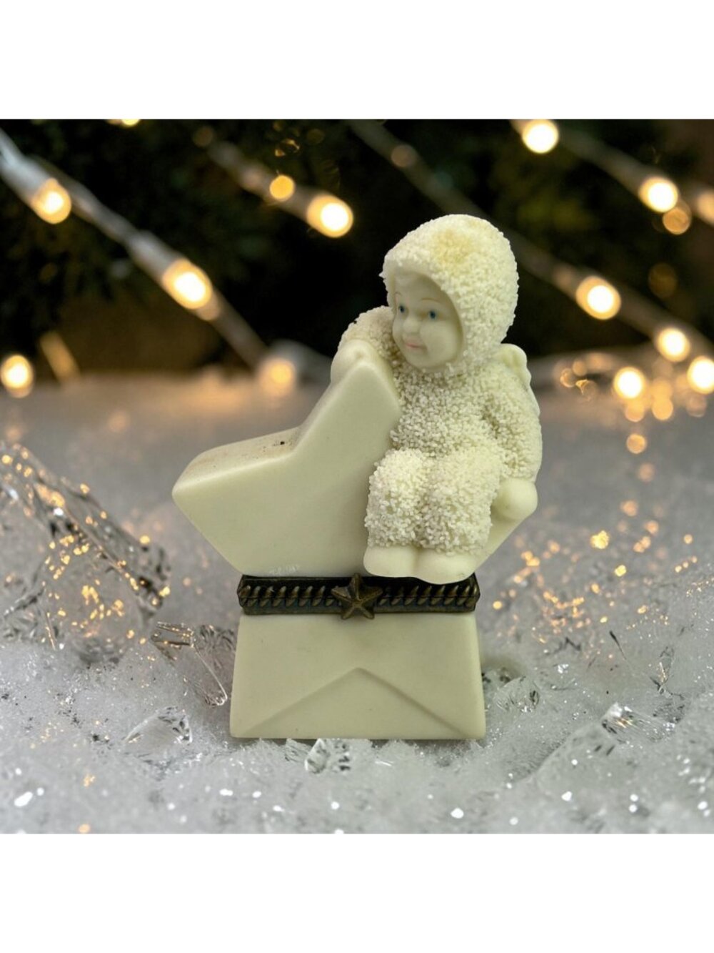 Dept 56 Snowbabies "Super Star" Bisque Hinged Box Vintage Figurine From 1999